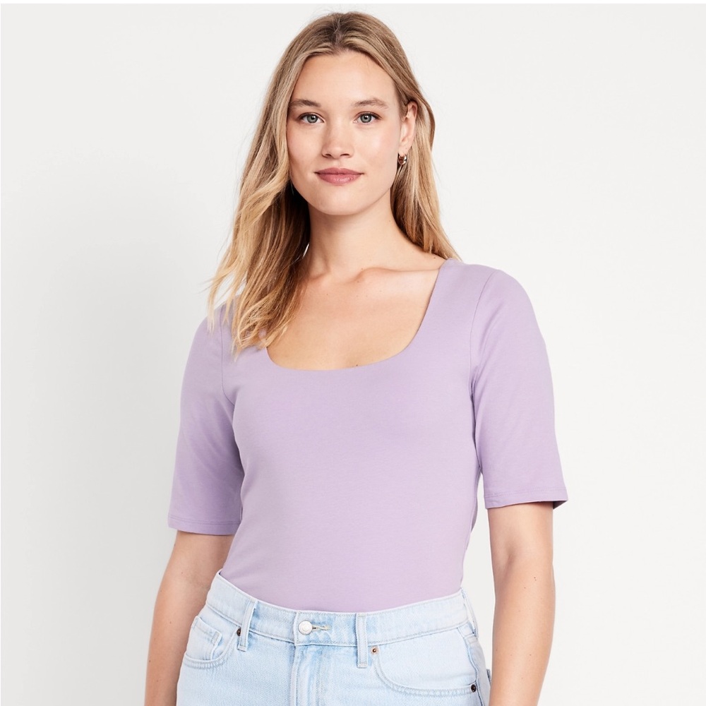 Old Navy Fitted Double-Layer Elbow-Sleeve Scoop-Neck Top
